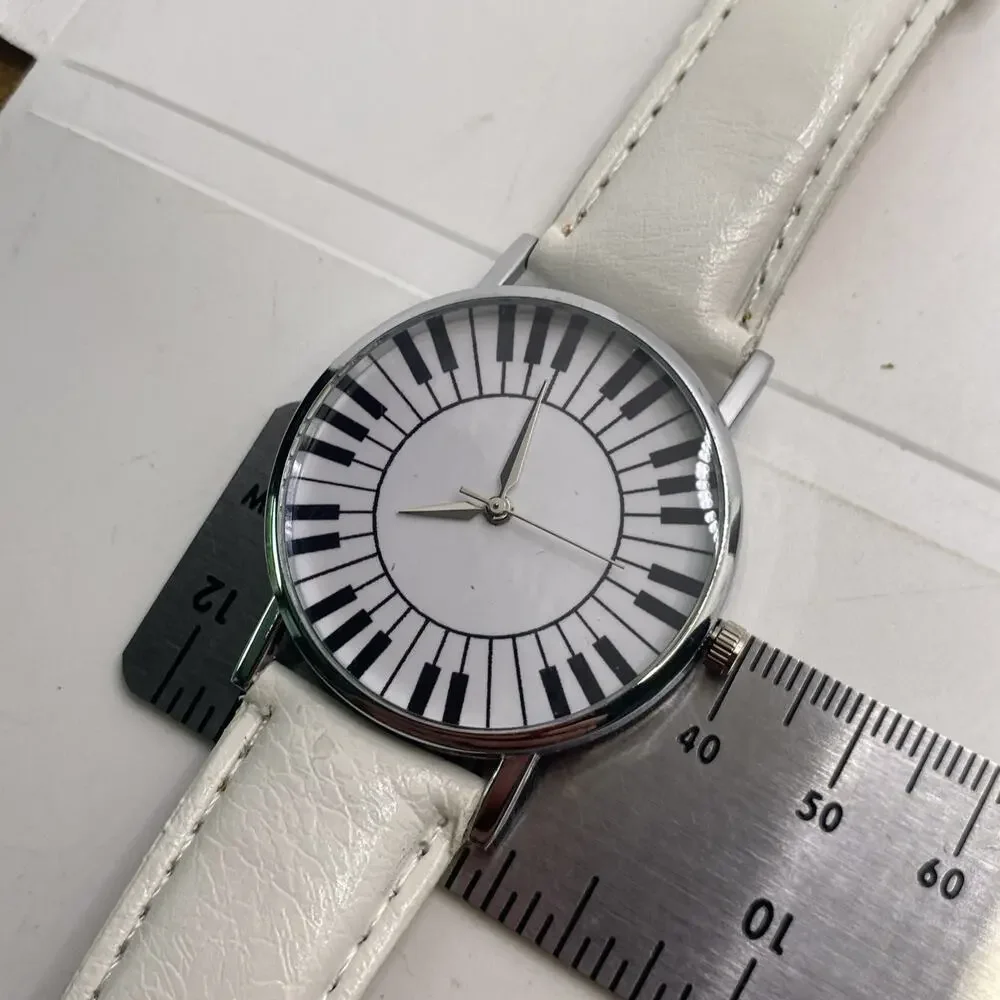 Womens Piano Silver White Band Watch New Battery